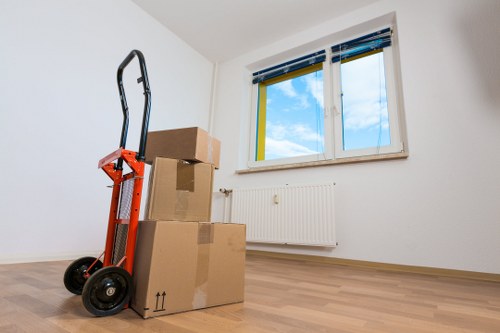 Furniture and boxes loaded into a removal van in central London